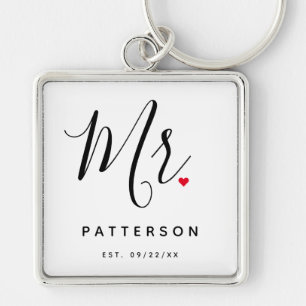 Porte-clés Stylish Mr Custom Nom et Mariage de date