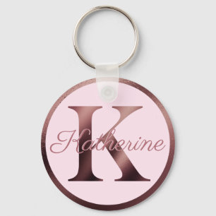 Porte-clés Stylish Pink Letter K Rose Gold Metallic Monogram