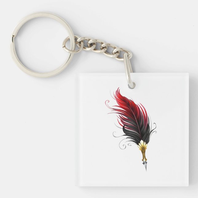 Porte-clés Stylo rouge en plumes avec nib or (Devant)