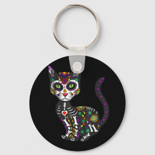 Porte-clés Sugar Skull Mexican Cat Halloween Day Of The Dead