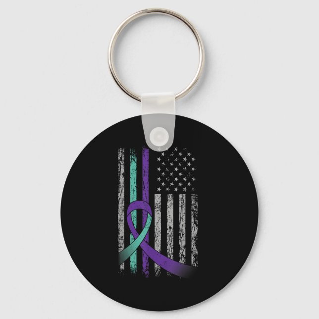 Porte-clés Suicide Prevention Awareness America Flag Teal Pur (Recto)