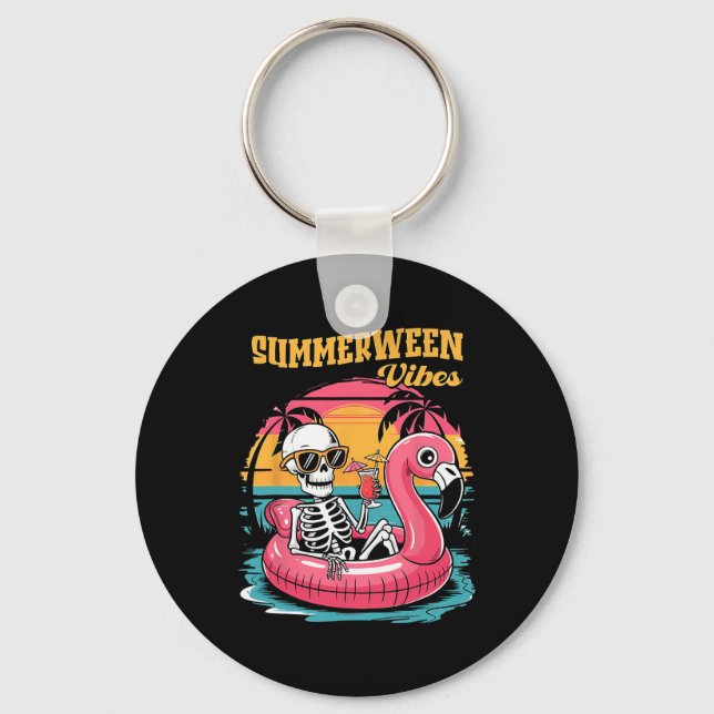 Porte-clés Summerween Vibes Skeleton Flamant rose Hallowee Éf (Recto)