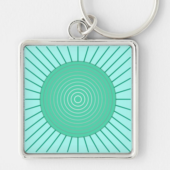 Porte-clés Sunburst géométrique moderne - Aqua et Seafoam Gre (Devant)