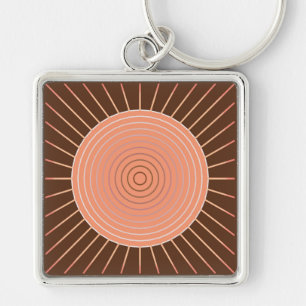 Porte-clés Sunburst géométrique moderne - Pêche et Brown