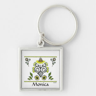 Porte-clés Sunflower Folk Art Nom Clavier par Alexandra Cook