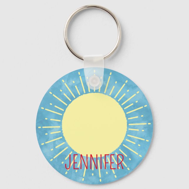 Porte-clés Sunshine Jaune Dans Ciel Bleu Nom Personnalisé (Recto)
