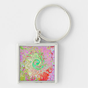 Porte-clés Super Abstrait Retro Pastel Green Liquid Swirl