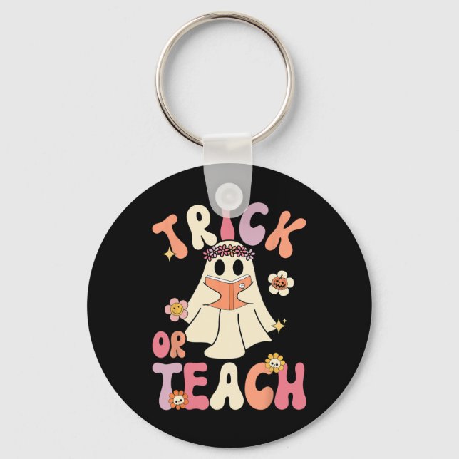 Porte-clés Super Halloween Trick Ou Enseigner Retro Floral Fa (Recto)