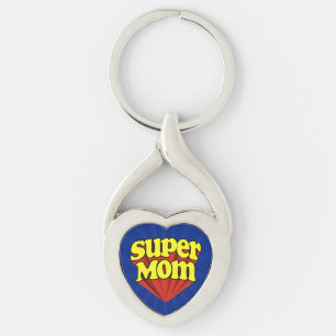 Porte-clés Super Maman Rouge/Jaune/Bleu Superhero Fête des Mè