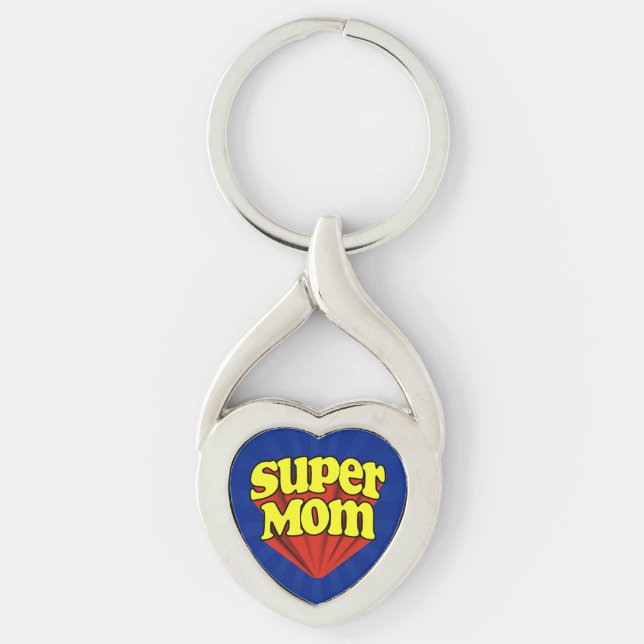 Porte-clés Super Maman Rouge/Jaune/Bleu Superhero Fête des Mè (Devant)