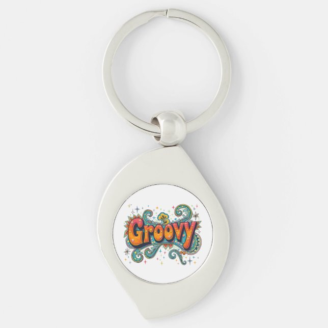 Porte-clés Super Retro Psychedelic les années 70 Funky Hippie (Devant)