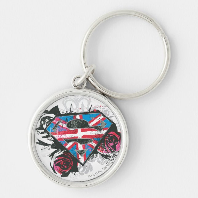 Porte-clés Supergirl British Drapeau et Roses (Devant)