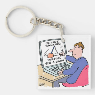 Porte-clés Sur Computer Online Banking Drôle Cartoon
