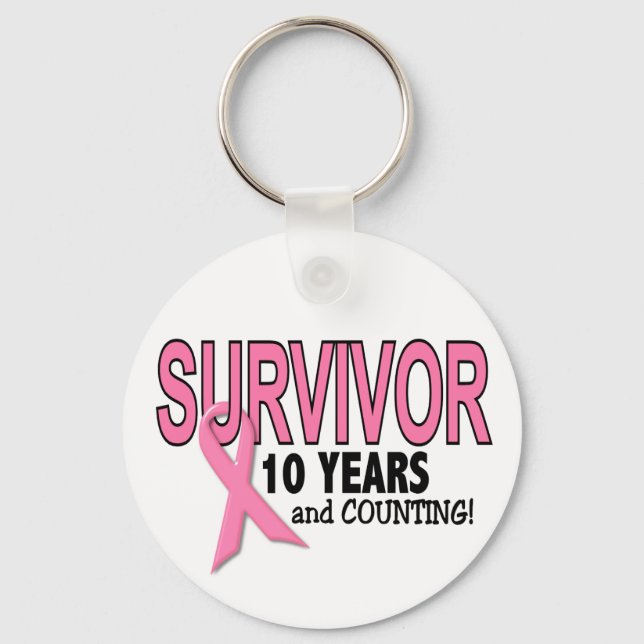 Porte-clés SURVIVANT DU CANCER DU SEIN 10 ans et dénombrement (Recto)