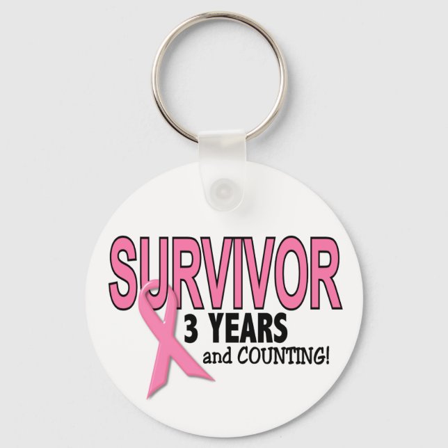 Porte-clés SURVIVANT DU CANCER DU SEIN 3 ans et dénombrement (Recto)