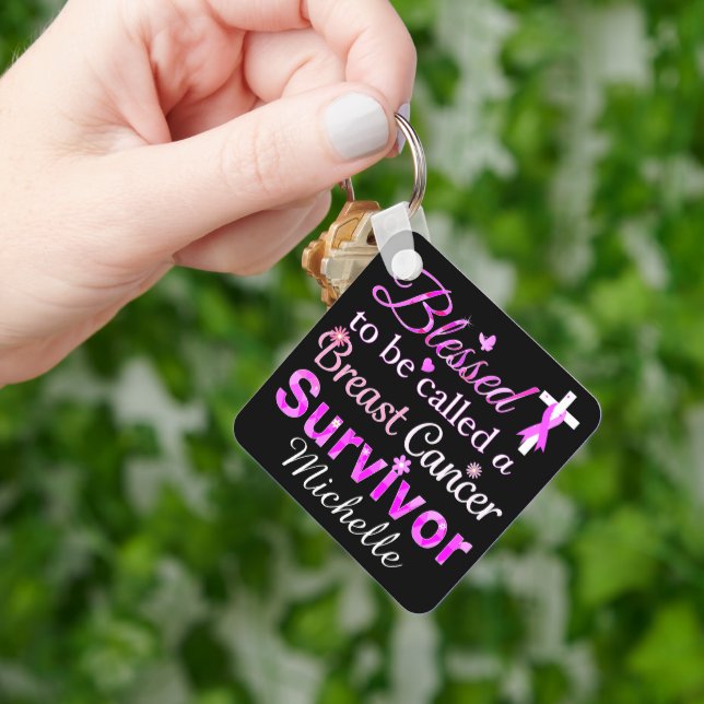 Porte-clés Survivant du cancer du sein béni (main)