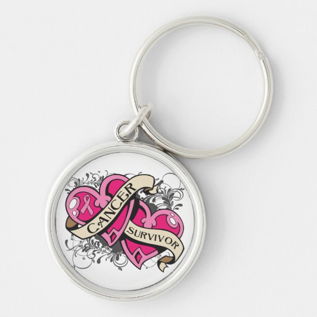 Porte-clés Survivant du cancer du sein du double coeur (Devant)