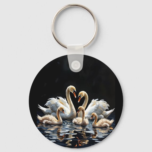 Porte-clés Swan Family on Black Lake Artwork (Recto)