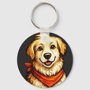 Porte-clés Sweat-shirt Chien Doré Heureux Dessiné à la Main