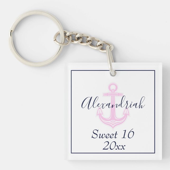 Porte-clés Sweet 16 Anniversaire Personnalisé Rose Marine Clé (Devant)