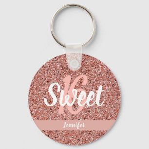 Porte-clés Sweet 16 Rose Gold Pink Glitter Name Party Favor