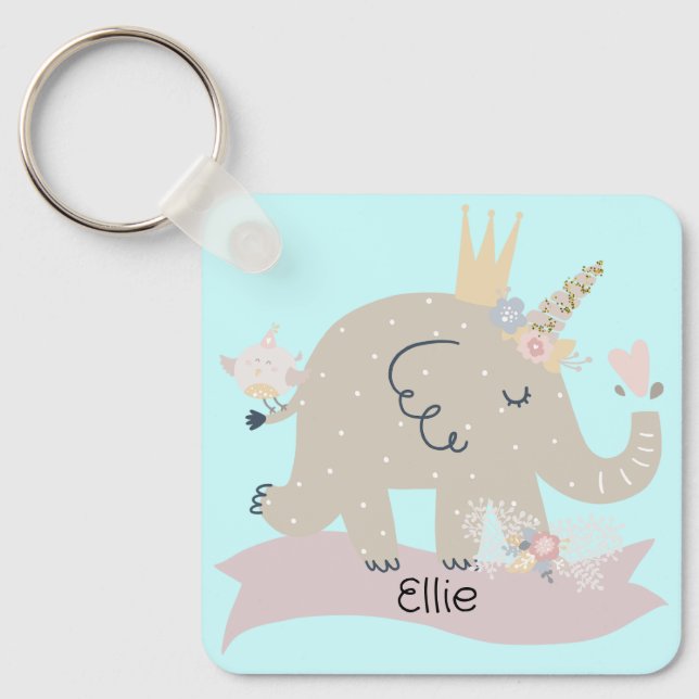 Porte-clés Sweet Baby Elephant Unicorn Nom personnalisé (Recto)