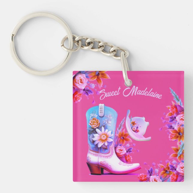 Porte-clés Sweet sixteen 16e Cowgirl Floral rose (Devant)