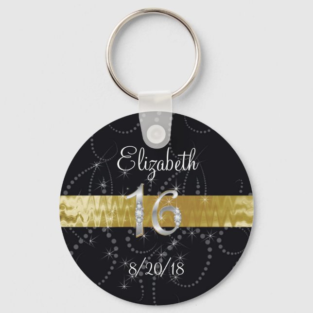 Porte-clés Sweet sixteen, Faux Gold & Silver, Party Favoriser (Recto)