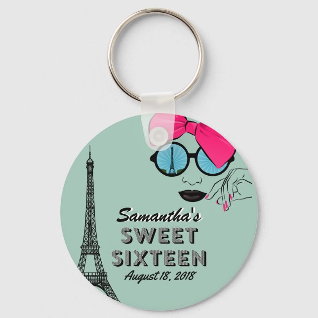 Porte-clés Sweet sixteen Paris Bouton d'anniversaire Porte -  (Recto)