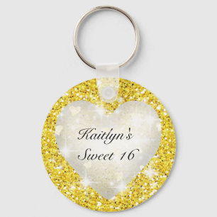 Porte-clés Sweet sixteen, Parties scintillant d'or, Coeur, Fê