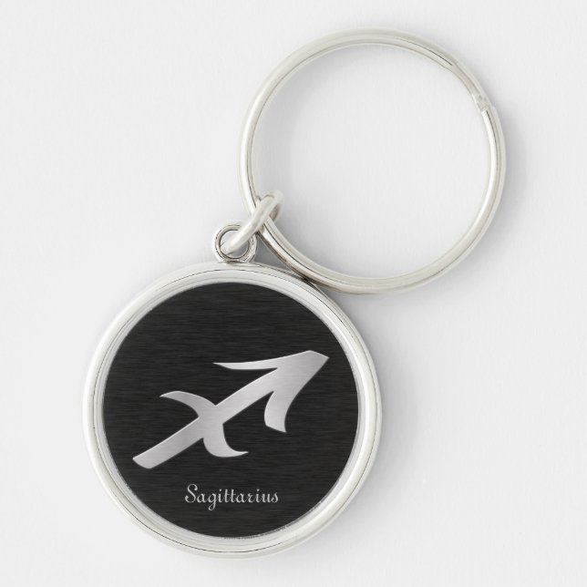 Porte-clés Symbole argenté de zodiaque de Sagittaire (Devant)
