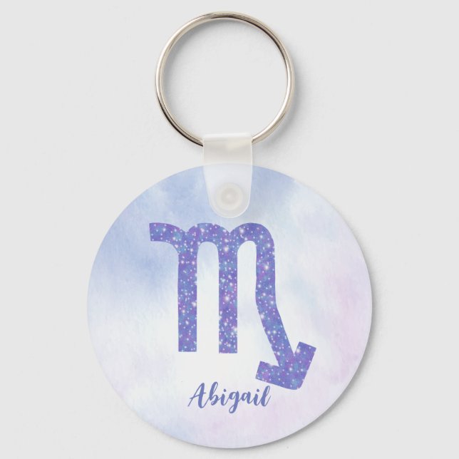 Porte-clés SYMBOLE D'Astrologie Scorpio Personnalisé Violet (Recto)