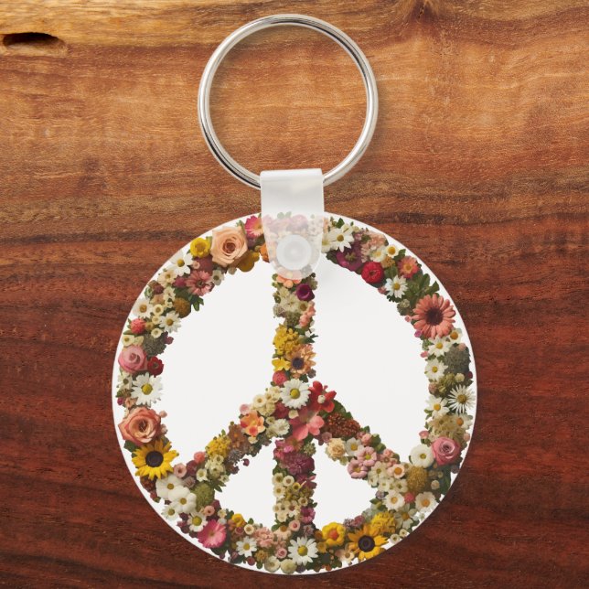 Porte-clés Symbole de la paix florale avec fleurs vibrantes (Recto)