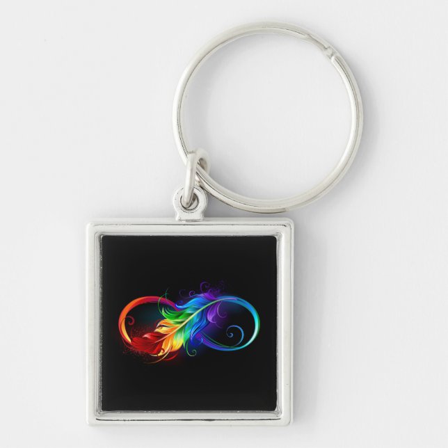 Porte-clés Symbole d'infini avec plume arc-en-ciel (Devant)
