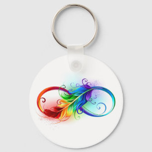 Porte-clés Symbole d'infini avec plume arc-en-ciel