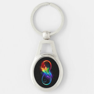 Porte-clés Symbole d'infini avec plume arc-en-ciel