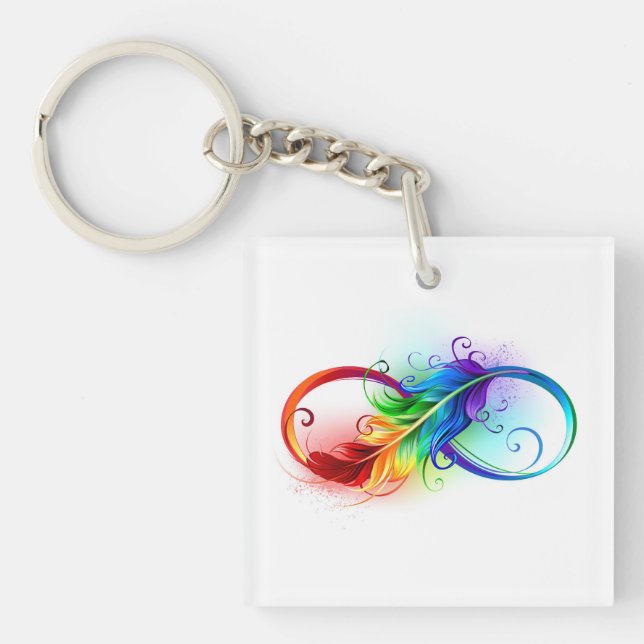 Porte-clés Symbole d'infini avec plume arc-en-ciel (Devant)