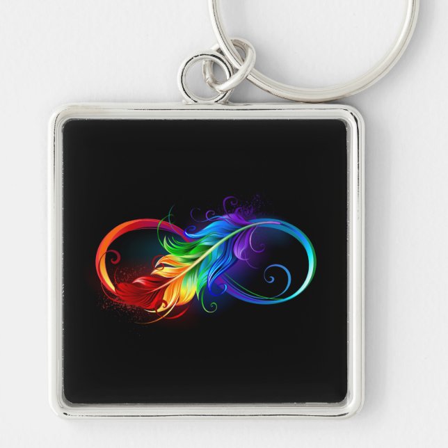Porte-clés Symbole d'infini avec plume arc-en-ciel (Devant)