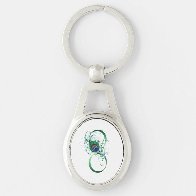 Porte-clés Symbole d'infini avec plume de paon (Devant)