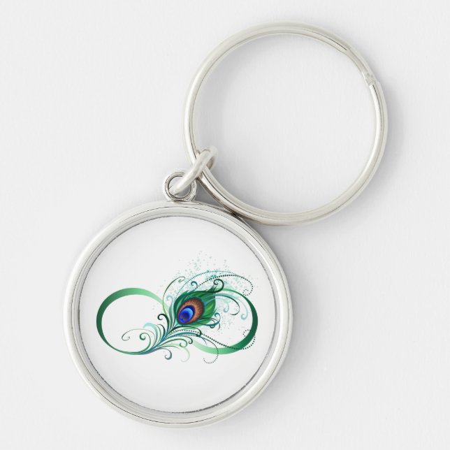 Porte-clés Symbole d'infini avec plume de paon (Devant)
