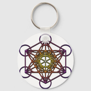 Porte-clés Symbole du cube de Metatron (gradient pourpre