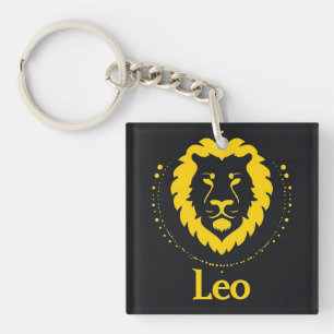 Porte-clés Symbole du zodiaque Lion avec une tête de lion dor
