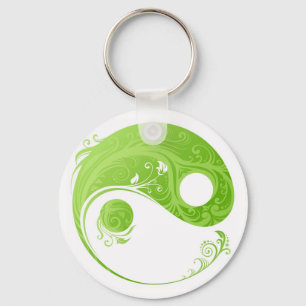 PORTE-CLÉS SYMBOLE FLORAL VERT ET BLANC DE YIN YANG