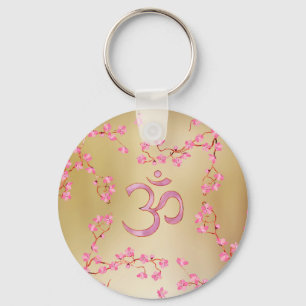 Porte-clés Symbole OM avec fleur rose pastel doux