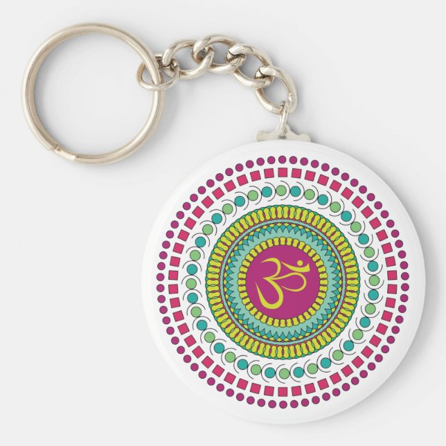 Porte-clés Symbole Om de Mandala Spirituel vert rose Géométri (Devant)