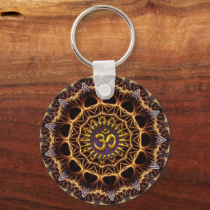Porte-clés Symbole OM doré du tissage fractal