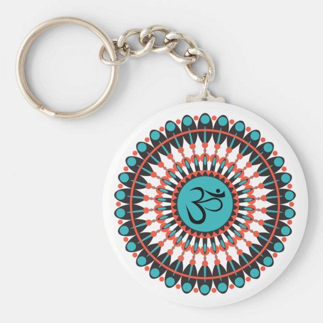 Porte-clés Symbole Om Mandala Spirituel Turquoise Géométrique (Devant)