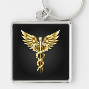 Porte-clés Symbole Polygonal Or Caduceus