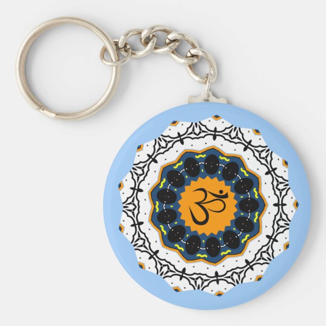 Porte-clés Symbole spirituel Mandala Yoga Om Symbole bleu Géo (Devant)