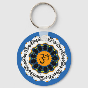 Porte-clés Symbole spirituel Mandala Yoga Om Symbole bleu Géo